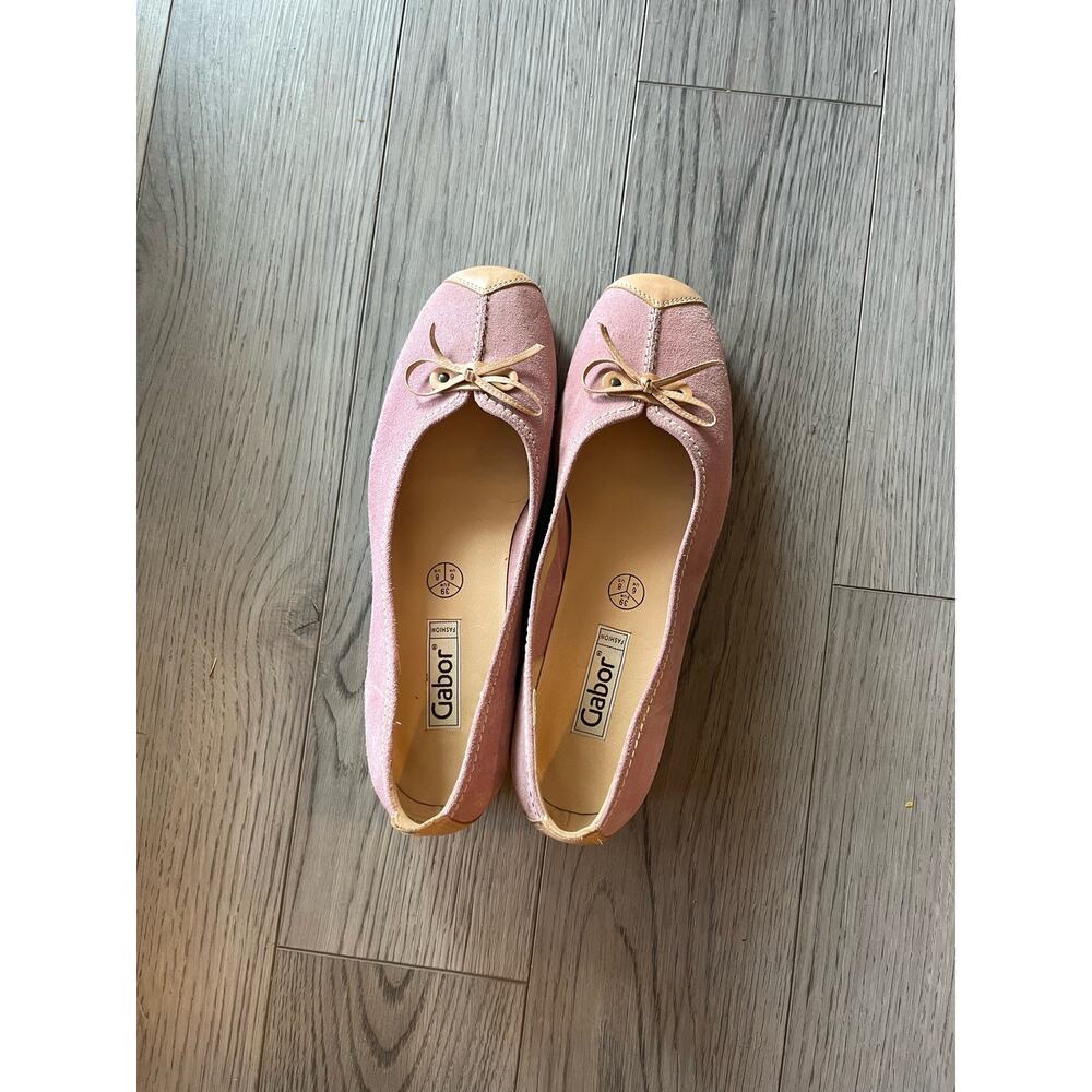 Gabor Pink suede ballet flats with bow and leather details